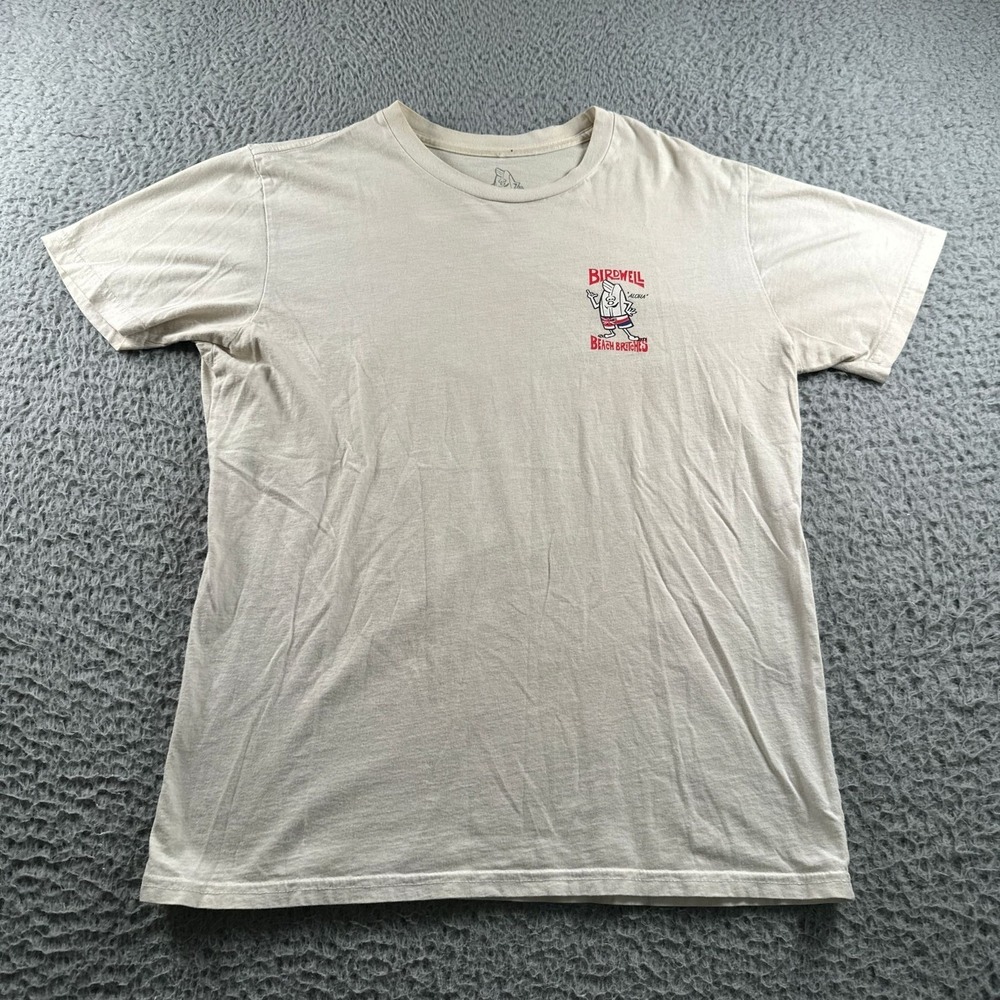 Birdwell Beach Britches T-Shirt Mens S Cream Beach Graphic Surf Short Sleeve USA